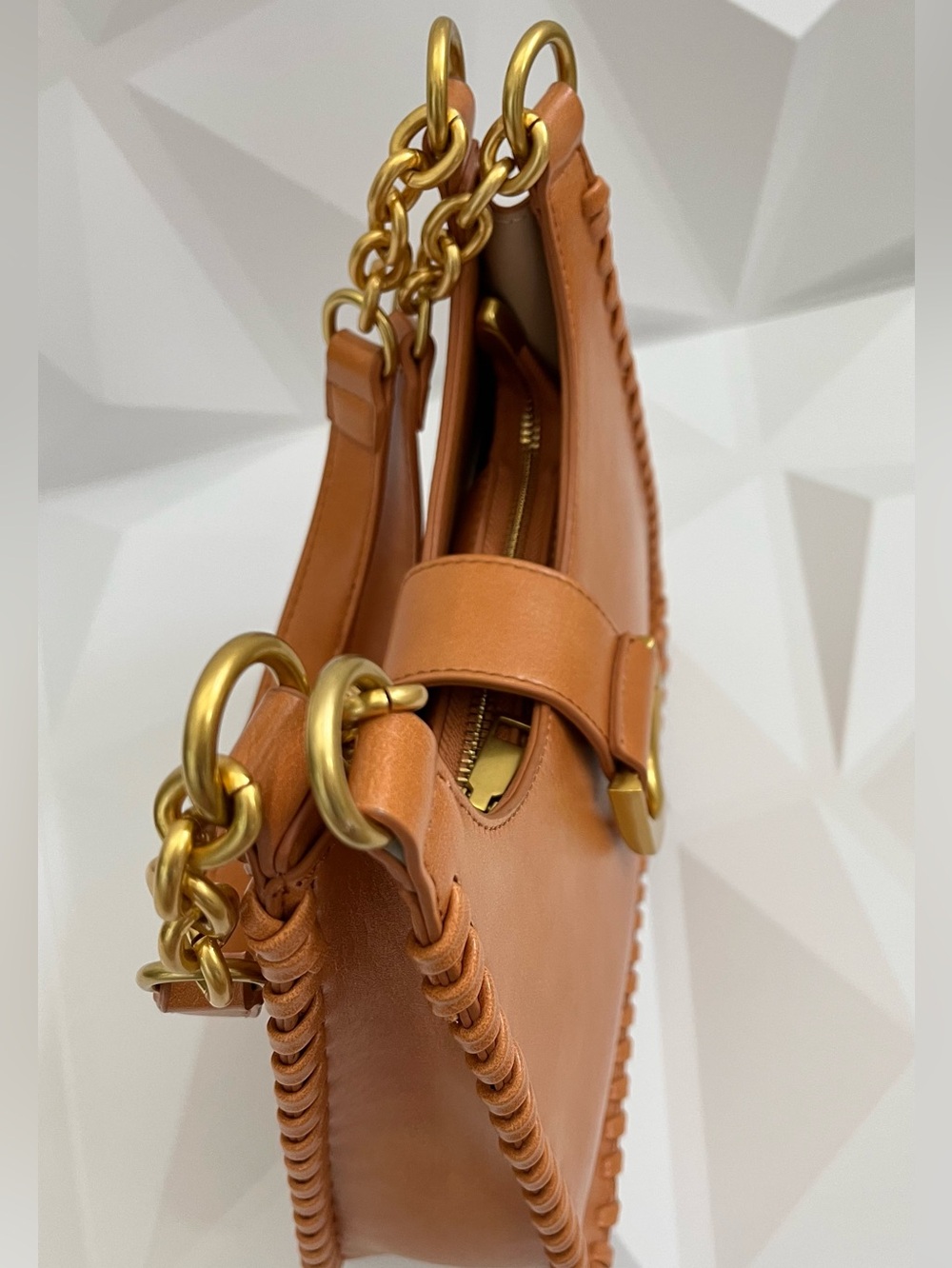 Antik Kraft Cognac Leather Shoulder Bag with Gold Hardware New - Picture 4 of 16